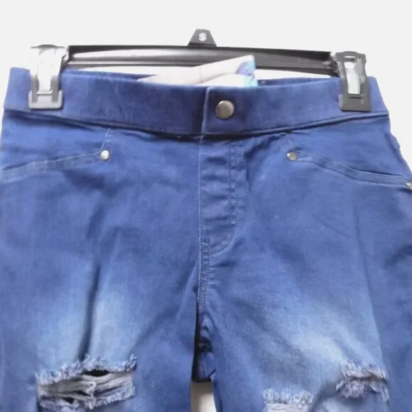 Zeza B by Hue Midnight Rinse Shredded Denim Skimmer Leggings Size Small ZL18066 - Picture 4 of 8